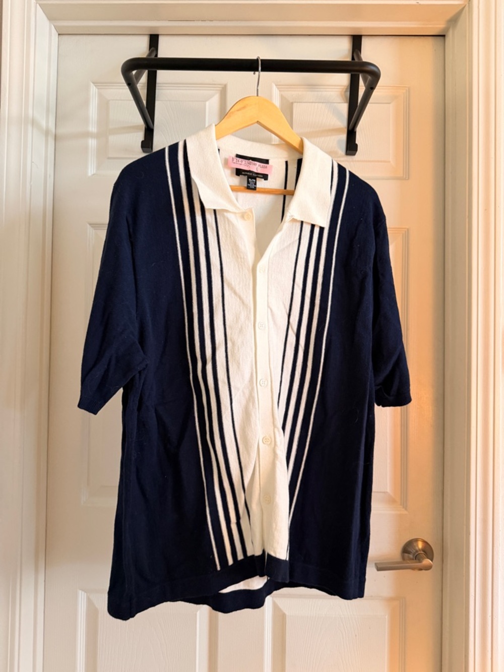 REPUBLIC CLOTHING Navy & Ivory Short-Sleeve Cardigan XL